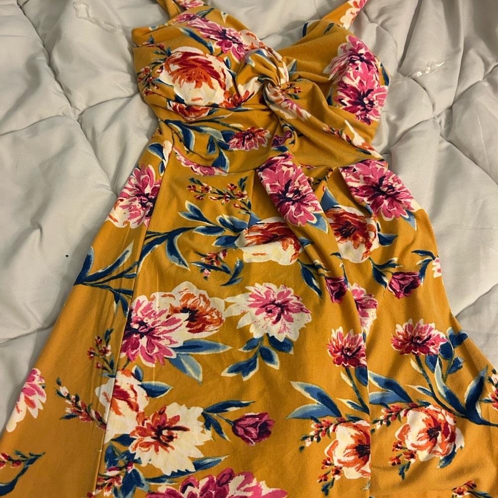 Planet Gold Yellow Spaghetti Strap Sundress for Wedding Guest